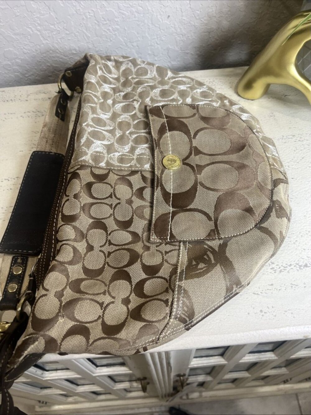 Vintage Coach (2006) Brown Patchwork Signature Hobo Shoulder Bag Y2K Retro Boho - Picture 11 of 16
